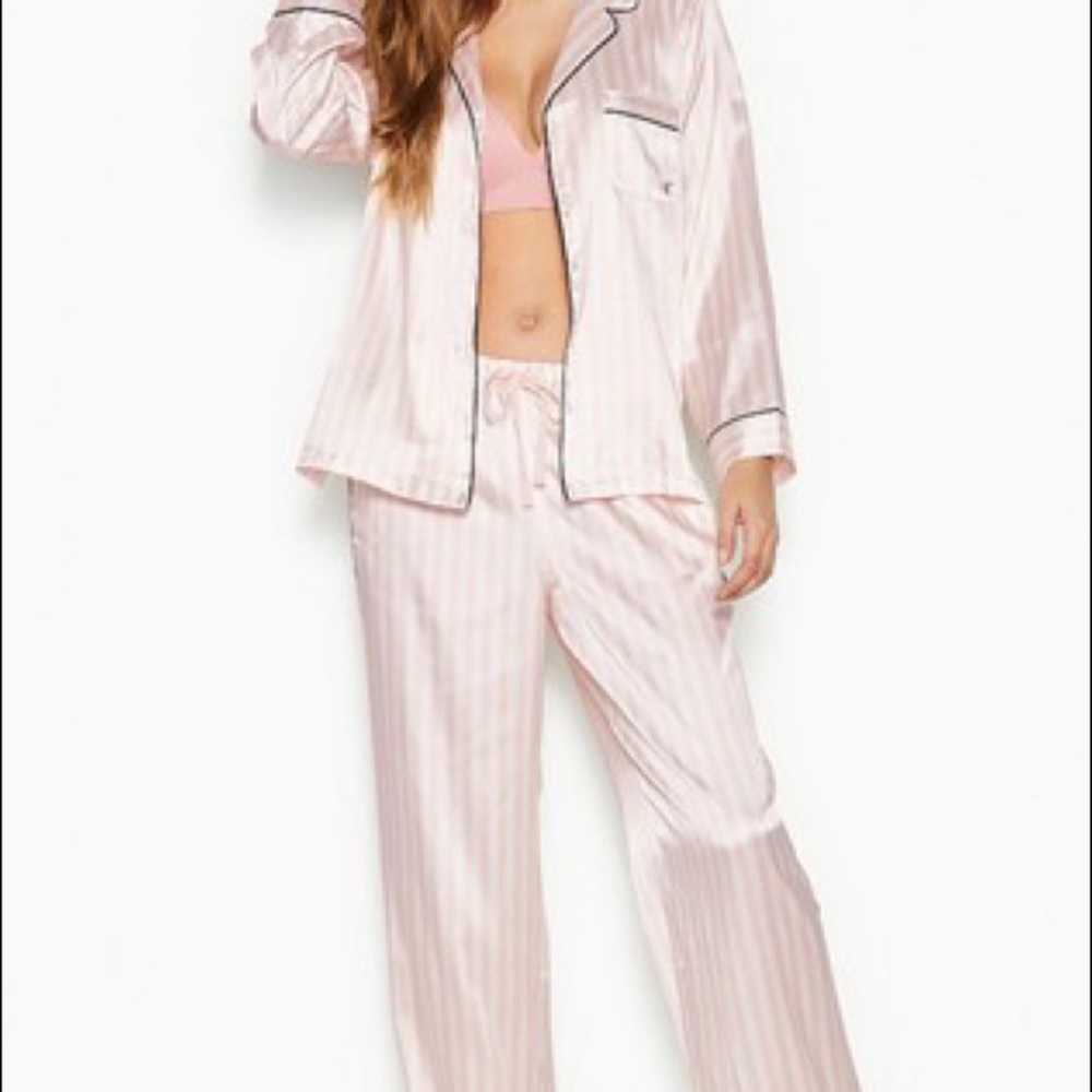 VS classic satin pink stripped pjs
